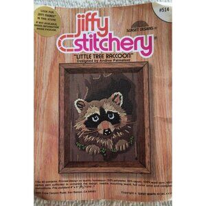 Vintage Jiffy Stitchery "Little Tree Raccoon" Needlepoint Kit